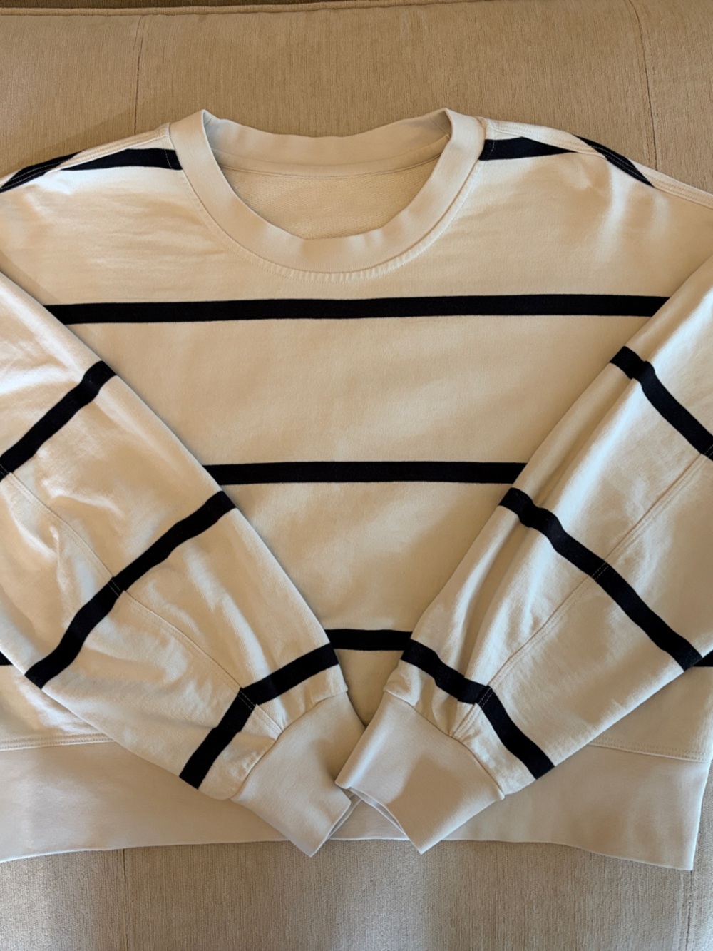 lululemon athletica Cream Crewneck Sweatshirt with Black Stripes